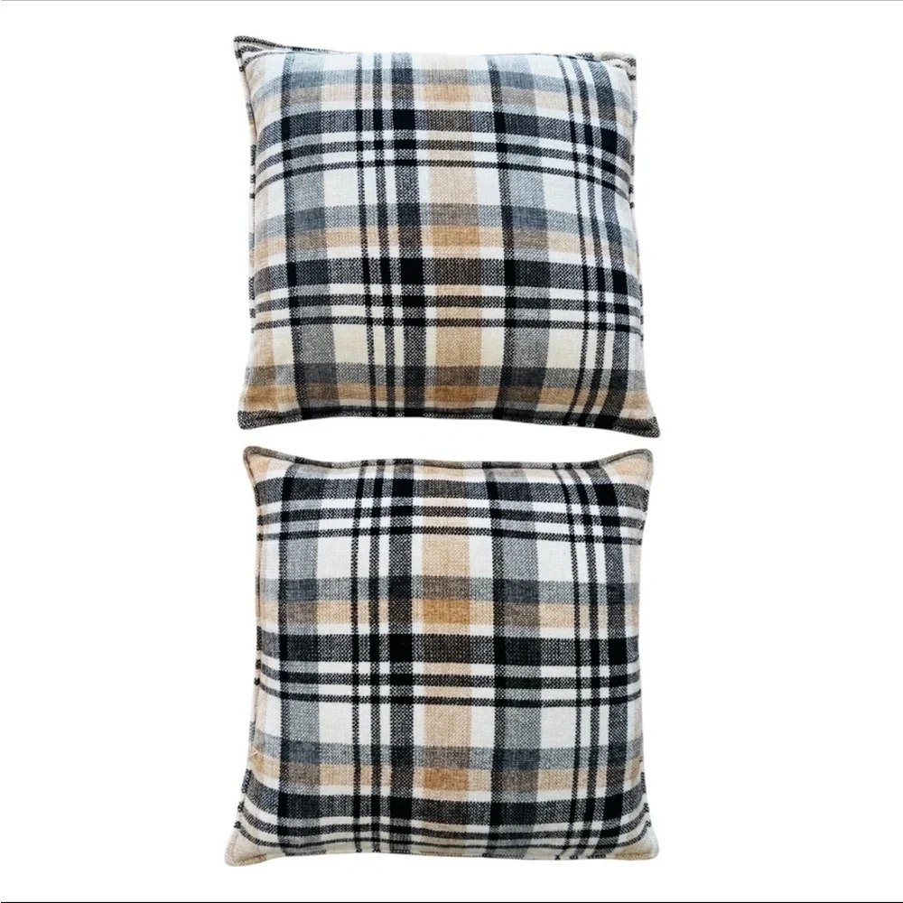 Set of Plaid Decorative Rustic Themed Down Filled Throw Pillow Set